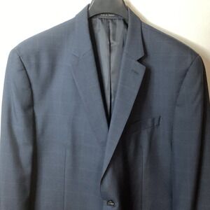 Chaps Men's Sport Coat 48R‎ Navy Blue Plaid Blazer Suit Jacket RN90736